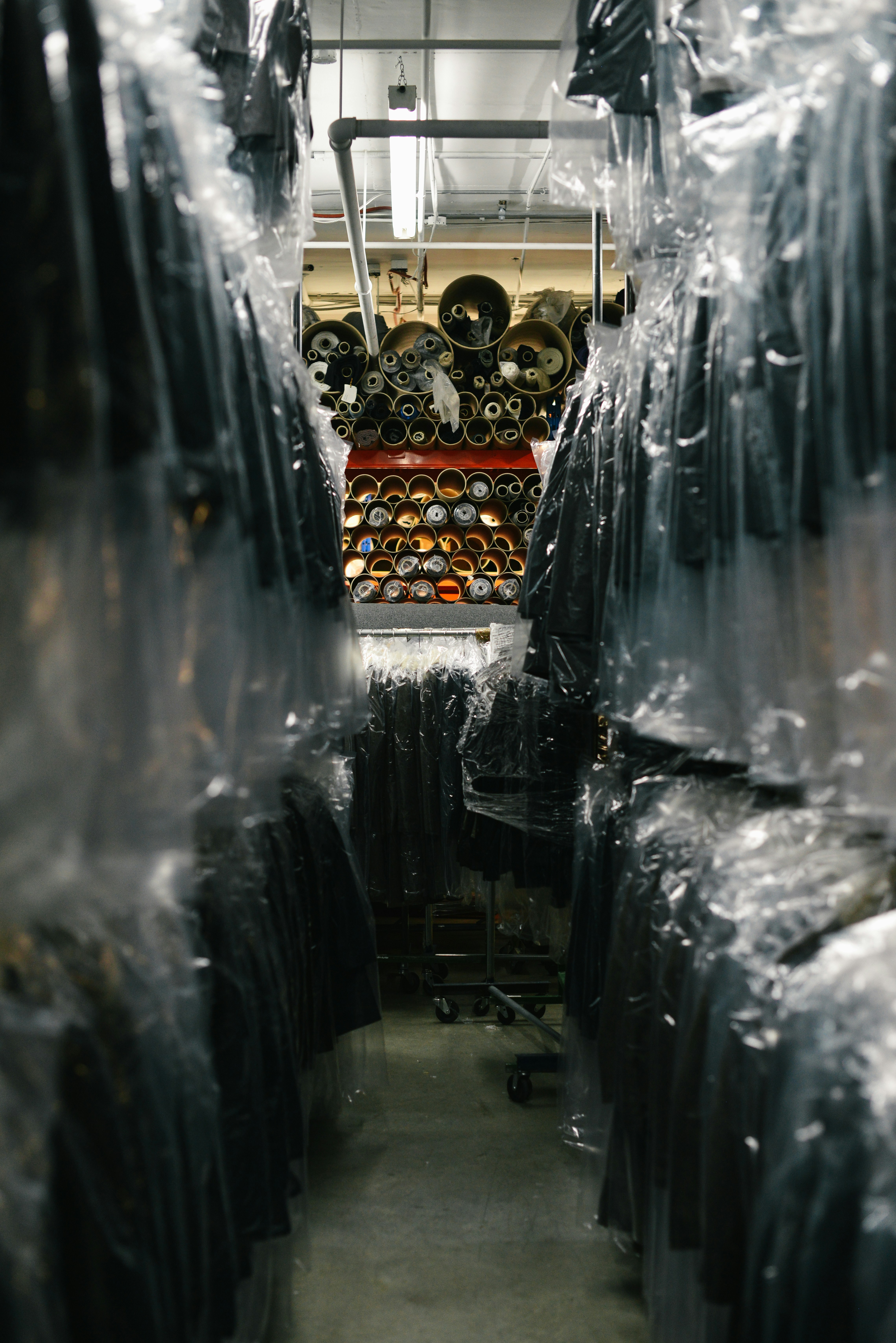 Apparel warehouse with fabric rolls in Indonesia